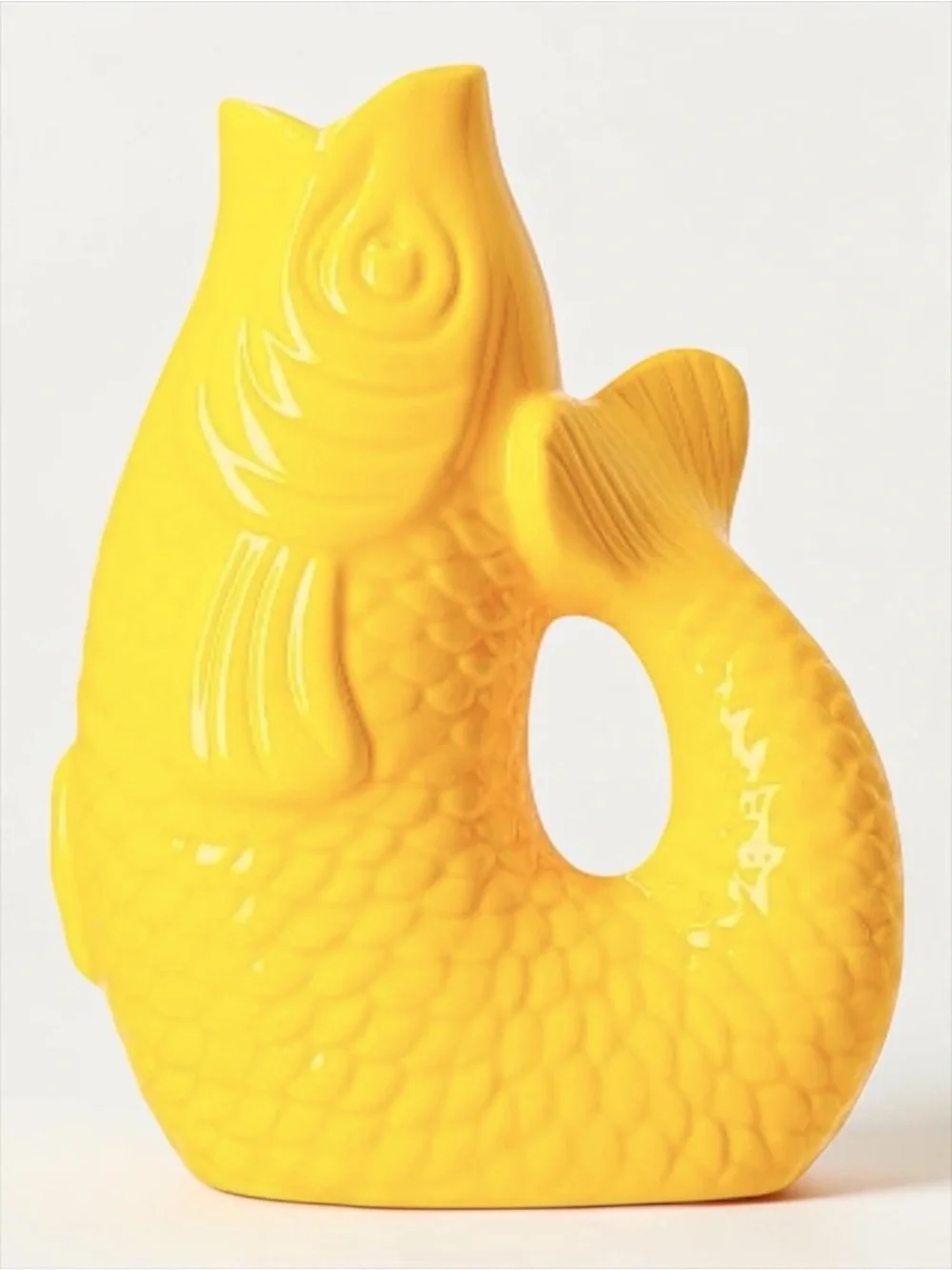 Yellow Fish Vase Coastal Ceramic Pitcher Mediterranean Decor NWT